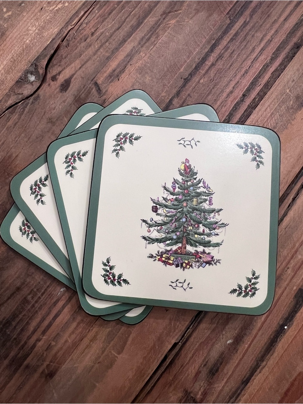 Christmas Spode- Green Trim Christmas Tree Holiday Coasters